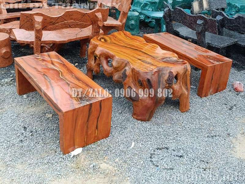 Bộ bàn ghế đá giả gỗ không tựa