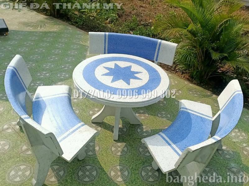 Bộ ghế đá tròn trắng xanh dương