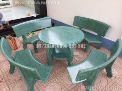 Bàn ghế đá cong xanh [Chân bàn 2 tầng]