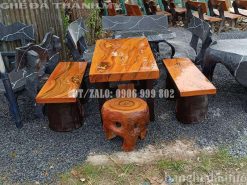 Bàn ghế đá sơn giả gỗ không tựa