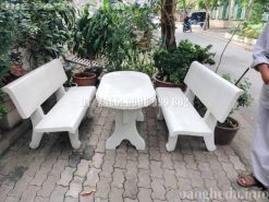 Bộ bàn ghế đá Oval trắng