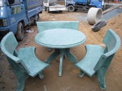 Bộ Bàn Ghế Đá Cong Xanh [3 Ghế]