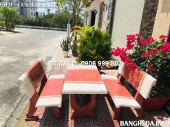 Bộ bàn ghế đá xọc trắng đỏ