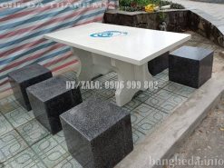 Bàn ghế đá chữ nhật [6 đôn vuông]