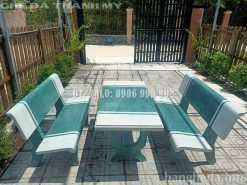 Bàn ghế đá chữ nhật trắng xanh