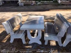 bộ bàn ghế đá granito trắng xám