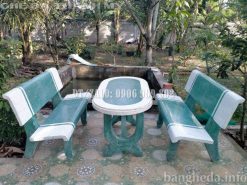 Bộ bàn ghế đá oval trắng xanh