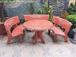 Bộ bàn ghế đá tròn màu đỏ