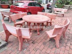 Bàn ghế đá tròn đỏ [4 ghế]