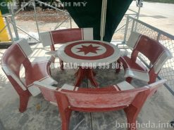 Bàn ghế đá tròn trắng đỏ [4 ghế]
