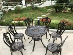 Bàn ghế ngoài trời màu đen (6 ghế)