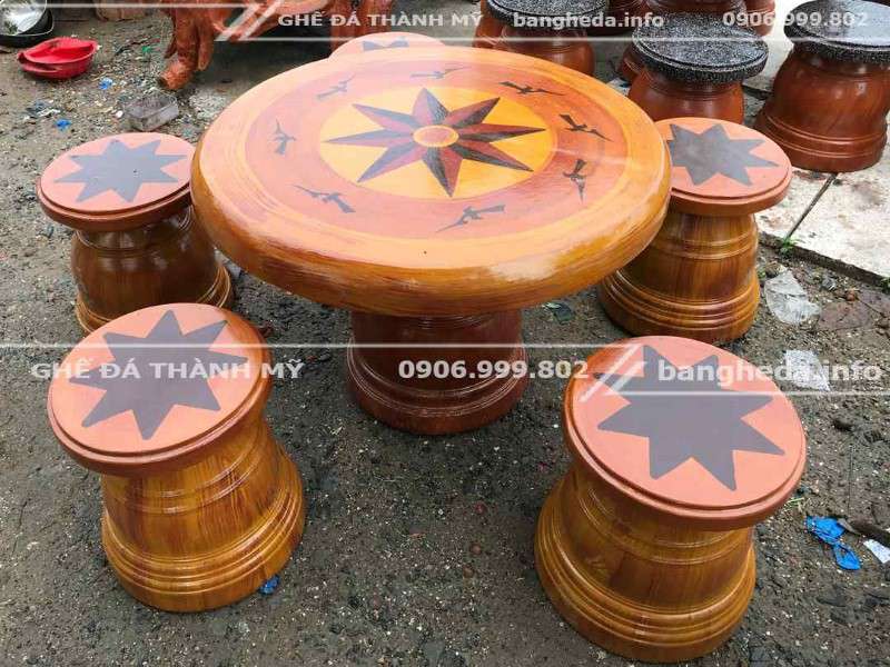 bộ bàn ghế đá giả gỗ 3