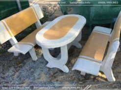 Bộ ghế đá trắng vàng ovan