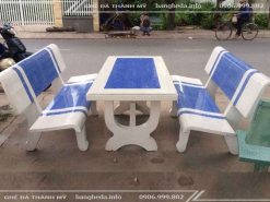 Bộ ghế đá chữ nhật trắng xanh dương