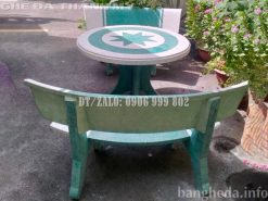 Bàn ghế đá tròn trắng xanh [2 ghế]