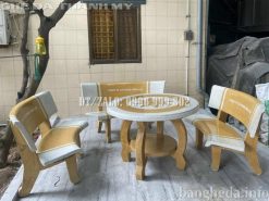 Bộ bàn ghế đá tròn trắng vàng