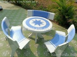 Bộ ghế đá tròn trắng xanh dương